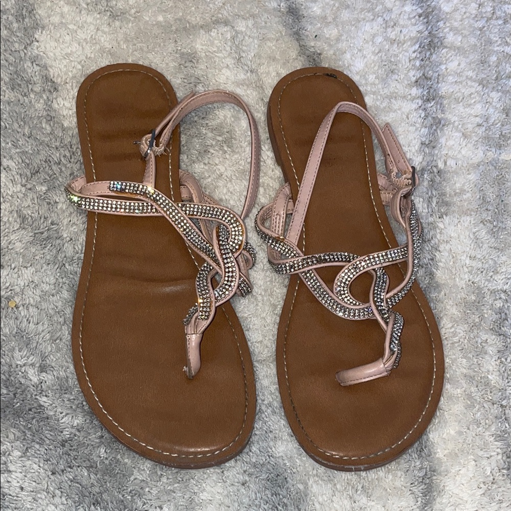 Kelly & Katie Pink and Brown Sandals with Rhinestones